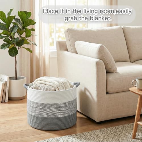 Artfeel 100L Large Cotton Rope Basket, Decorative Woven Blanket Storage for Living Room, Boho Toy Storage & Toy Box for Kids, Versatile Laundry Basket & Nursery Hamper for Blankets(Grey) - color: Grey, size: 100L