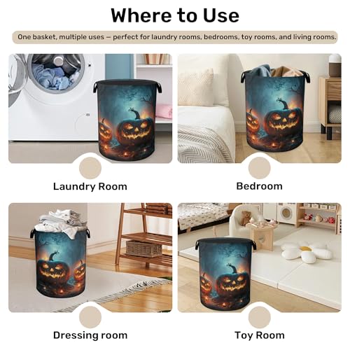 Pumpkin Halloween Laundry Basket - Heavy Duty 60L Dirty Clothes Organizer, Water Resistant Foldable Hamper for Men Women - color: Pumpkin Halloween