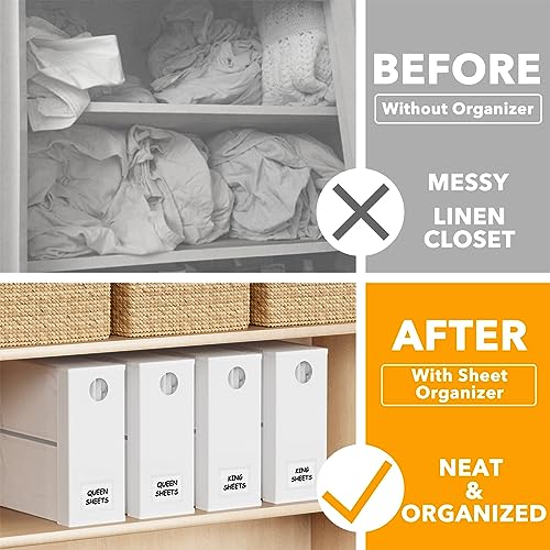 SpaceAid 4 Pack Bed Sheet Organizers and Storage, Foldable Sheet Organizer for Linen Closet, Sheets Set Folder Keeper with Window XL (Queen & King Size) Organizing Bedding Container, White - color: White, size: 4 Pack