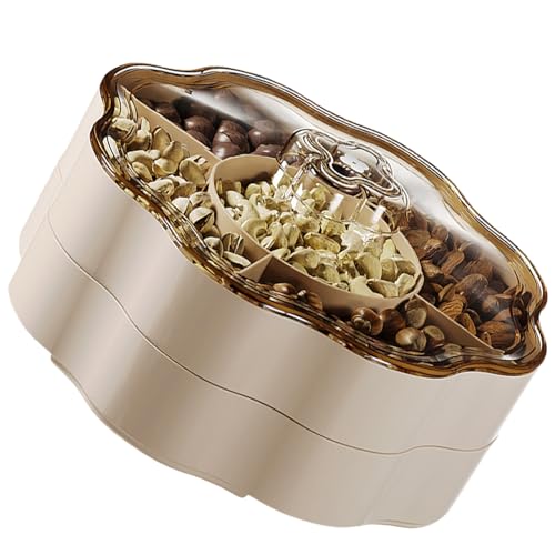 Candy Box Dry Fruit Container With Lid For Living Room 5 Compartments Snacks Organiser For Household Use - color: 2-tier, size: cream color