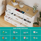 VASICAR Wide TV Stand Modern TV Console, 9 Drawers Dresser for Bedroom, Fabric Storage Cabinet, Chest of Drawers for Closet, Nursery, Living Room（Classic White） - color: White-retro Top