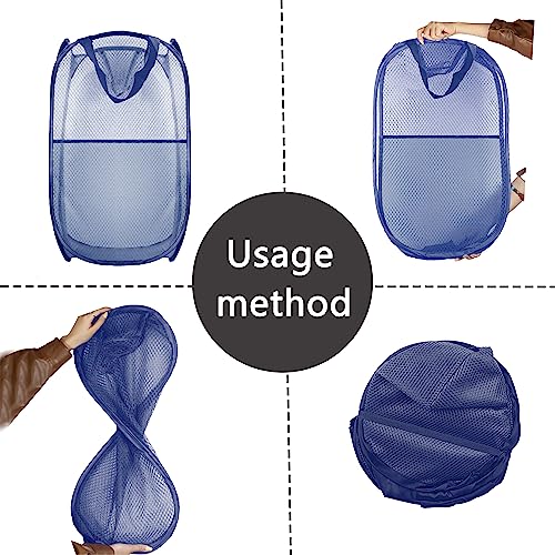 Collapsible Pop Up Laundry Hamper, Extra Large Mesh Foldable Laundry Basket Bag, 28" x 16" x 16", 2 Pack (Black + Blue) - color: 2P Black+Blue