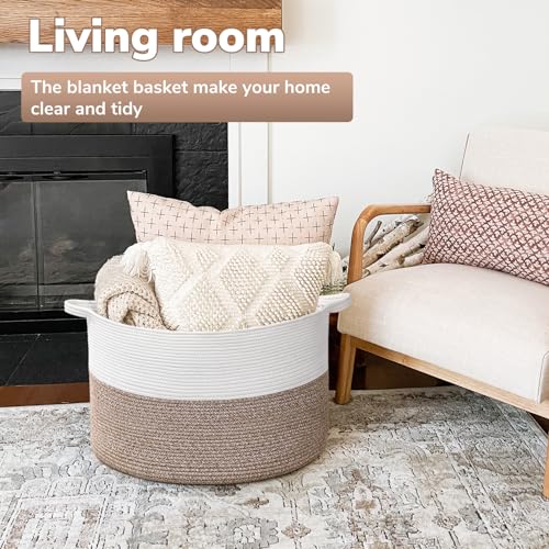 Goodpick Large Storage Basket, 83L Dorm Room Essentials, Blanket Woven Rope Basket for Living Room, Baby Blanket Storage, 21.7 x 13.8 inches - color: Mele, size: 21.7x21.7x13.8 Inch (Pack of 1)