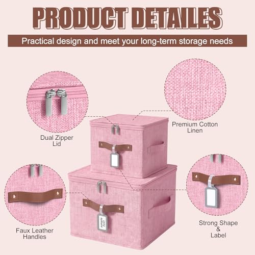 6 Pack Fabric Closet Storage Bins with Zipper Lids and Label, 10×8×7In Large Size Foldable Cotton Linen Storage Cubes Boxes with PU Leather Handles Holders for Bedroom, Nursery, Pink - color: Pink, size: 10×8×7in