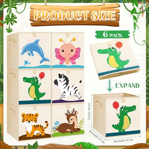 Kigley 6 Pcs Collapsible Cube Storage Bins Kids Foldable Storage Cube Organizer Fabric Toy Box Decorative Kids with Handles for Home Nursery Bedroom, 10.6 x 10.6 Inch(Vivid Animal) - style: Vivid Animal