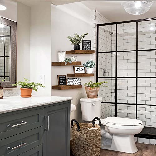 QEEIG Floating Shelves for Wall Bathroom Shelf Bedroom Kitchen Living Room Farmhouse Small Book Shelf 16 inch Set of 4, Brown (015-BN4) - color: A. Brown, size: 4pcs