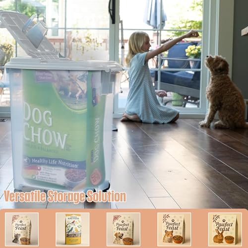 Buddeez Airtight Pet Food Storage Container - 50 QT Capacity Dog Food Storage Container - Cat Food Container, Bird Seed Storage Container, Rolling Storage Bin, Air Tight with White Lid - color: White Lid, size: 1 Pack (50 Quart)