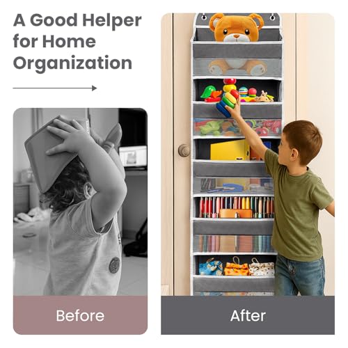 Ease of Assembly Over The Door Organizer, 5 Shelves & 8 Side Pockets,Hanging Behind Door Storage, Heavy-Duty Reinforced Mesh Rack Holds 44lb for Bathroom,Pantry, Nursery,Closet, Shoes, Towels - color: Dark Grey, size: 5 shelf