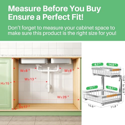 Under Sink Organizer, Stainless Steel 2 Packs 2 Tier Under Sink Organizers and Storage, Slide out Pull out Cabinet Shelf, Sliding Drawer for Kitchen Bathroom Pantry Cabinet Closet Organization Rack - color: Silver, size: 2 Pack