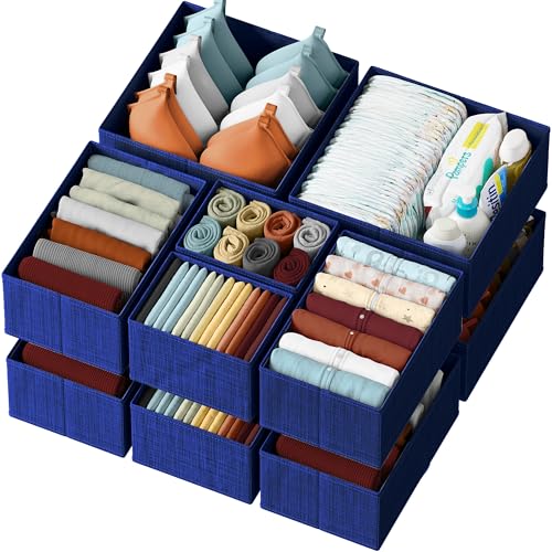 Drawer Organizer Clothes Set of 12 Navy - Dresser Organizer For Nursery, Bedroom, Closet - Perfect Baby Clothes Organizer and Storage & General Nursery Organization or Dresser Drawer Organizers - color: Navy