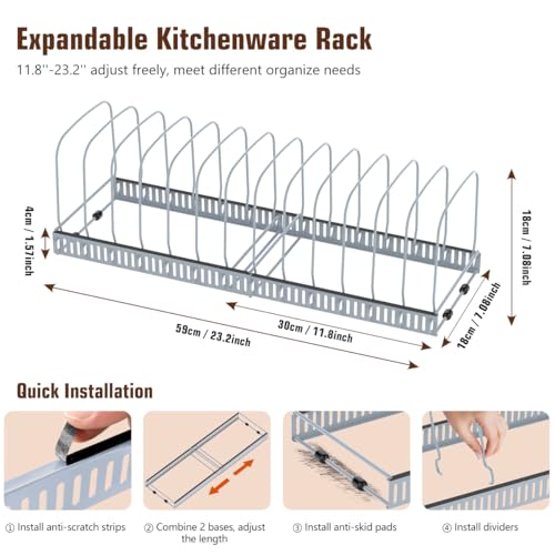 Housolution Cutting Board Organizer Rack, Expandable Baking Tray and Cookie Sheet Organizer with 14 Adjustable Dividers, Bakeware Muffin Tin Cupcake Pan Storage Organizer for Cabinet, Gray - color: Gray, size: 14 Dividers