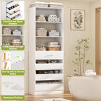 Aheaplus 21.3" Closet System with 4 Drawers, Wood Closet Organizer with Open Shelves, Modular Drawers System Tower, Walk-in Closets Small Wardrobe Rack, Tall Storage Cabinet Unit, White - color: White