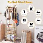 SUOERNUO Clothes Rack With Wheels and 3-Tier Metal Shelves,Clothing Rack For Hanging Clothes With 4 Hooks,Garment Rack Wardrobe Organizer for Small Space,Black (gold, 16.54 * 18.23 * 72.05) - color: gold