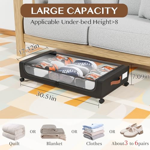 Under Bed Storage with Wheels, UnderBed Storage Containers with Clear Lid and Handles, XXL 60L Under the Bed Storage Bins Drawers for Clothes,Blankets,Shoes,Books (BLACK, 4 PACK) - color: BLACK, size: 4 PACK