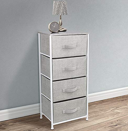 Sorbus Nightstand with 4 Drawers - Bedside Furniture & Night Stand End Table Dresser with Steel Frame, Wood Top, Easy Pull Fabric Bins for Home, Bedroom Accessories, Office & Dorm - color: Grey, style: 4 Drawer