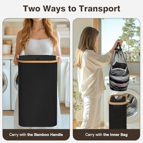 Bathola 75L Slim Laundry Hamper with Lid, Dirty Clothes Hampers for Laundry, Collapsible Laundry Baskets for Small Spaces, Bedroom, Bathroom, Laundry Room, Black - color: Black, size: 75L