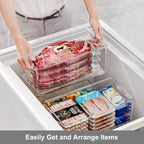 Heyuzb 2 Pack Clear Freezer Organizer Bins Stackable Storage Bins with Side Handles for Kitchen Pantry Cabinet Organzation and Storage - size: 2 PACK