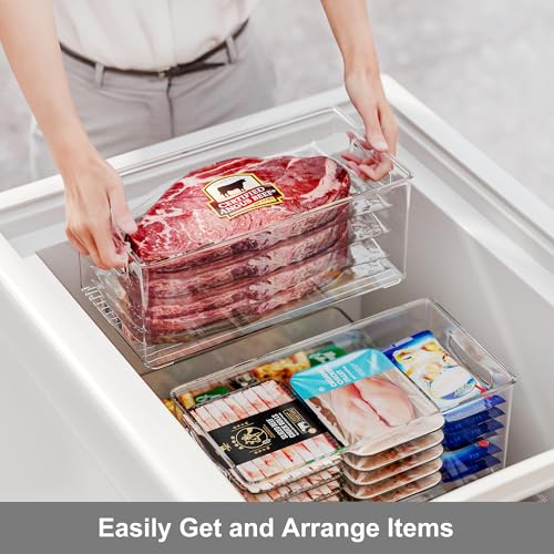 Heyuzb 2 Pack Clear Freezer Organizer Bins Stackable Storage Bins with Side Handles for Kitchen Pantry Cabinet Organzation and Storage - size: 2 PACK