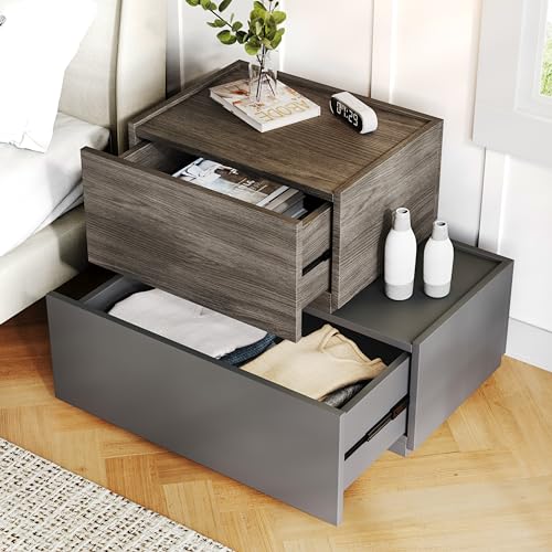Modern Nightstand Modular Stackable Drawers Modular Storage Bedroom Furniture Set - Bedside Table, Storage Cabinet, Sofa End Table for Bedroom Living Room Hallway Entryway Grey Large - color: Grey, size: Large (26" Width)