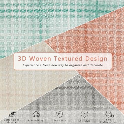 2PCS Storage Boxes with Lid 3D Textured Fabric Storage Bins Closet Organizer Containers Decorative Collapsible Washable Shelf Baskets with Faux Leather Handles (Light Salmon, Small Size) - color: Light Salmon (3D Textured), size: Small (Set of 2)
