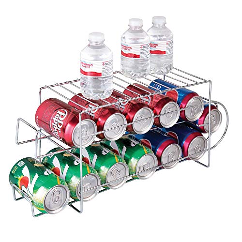 mDesign 2-Tier Metal Wire Standing Pop/Soda and Food Can Dispenser Storage Rack Organizer with Top Shelf for Kitchen Pantry, Countertop, Cabinet - Holds 12 Cans - Chrome - color: Chrome, size: Pack of 1