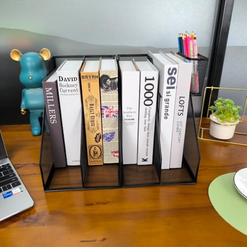 2 Set Desk Organizers, Metal Desk Magazine File Holder and 1 Pen Holder, 2 Compartments Mesh File Holder, Mesh Desktop Organizer and Storage,Black - color: 2 File Holder With Compartments Black
