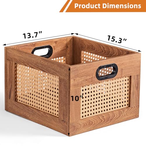 LELELINKY Vinyl Record Storage Crate, Rattan Vinyl Record Holder with Handle, Wood Record Crate for Vinyls Holder up to 75 LP's, Desktop Cube Album Storage for Vinyls Records(Tea Brown) - color: TeaC, size: 1 Pack