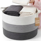 XXXXL 125L Extra Large Blanket Basket, 23.6" x 16.9" Jumbo Woven Cotton Rope Storage Basket with Handles, Laundry Hamper, Toy Storage for Living & Play Room(White, Light Gray & Dark Gray) - color: White, Light Gray & Dark Gray