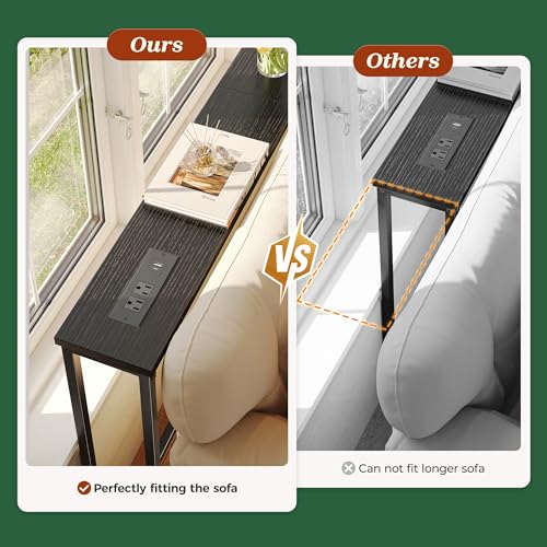 SUPERJARE 102.4 Inch Sofa Table with Power Outlets and USB-C Ports, 5.9 Inch Narrow Console Tables, Entryway Hallway Couch Tables with Storage, Behind Sofa, Small Spaces, Living Room, Black - color: Black, size: 5.9''D x 102.4''W x 29.7''H