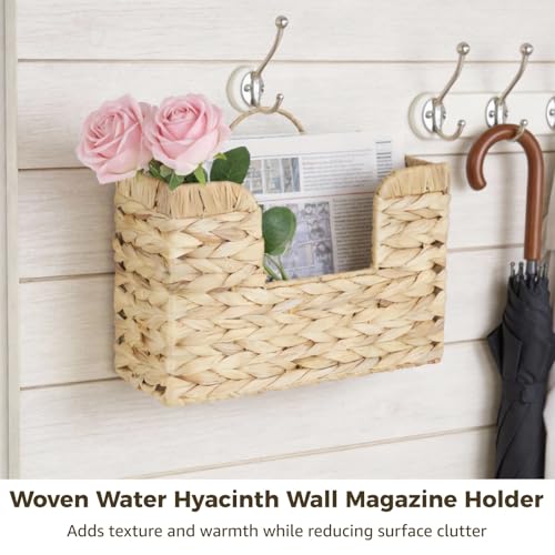 Hanging Basket for Wall, Rattan Woven Hanging Basket Front Door Decor, Water Hyacinth Mail Baskets Wall Mounted Storage Entryway Organizer for Living Room, Bedroom, Office, Housewarming Gift