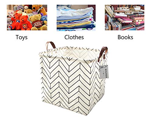 Square Canvas Toy Storage Bins Basket with Handle Collapsible Toy Organizer for Nursery Storage, Kid's Toy & Laundry, Gift Baskets(White-Geometric) - color: White-Geometric