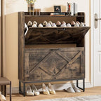 Nicetree Shoe Cabinet with 2 Flip Drawers, Freestanding Shoe Storage Cabinet with Metal Legs, Farmhouse Shoe Organizer for Entryway, Foyer, Hallway - color: Chestnut, style: 2-Drawers
