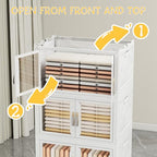 UAMFURI Stackable Storage Bins with Lids, Clear Doors, Large Storage Cabinet Foldable Collapsible Closet Organizers for Bedroom Dorm Office (4, White, 120, Quarts)