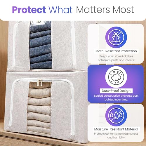24L Pack Of Two Clothes Storage Bin, Foldable Blanket Storage Bags with Zippers, Under Bed Storage Box, Clear Window and Reinforced Handles, Bed Sheets Storage Box