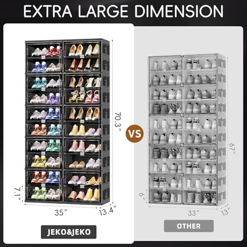 JEKO&JEKO 10 Tiers Foldable Shoe Rack Organizer Cabinet for Closet Entryway, Large Collapsible Shoe Storage Box with Magnetic Doors (Black) - color: Double-row, size: 10 Tiers