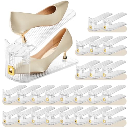 24 Pack Shoe Slots Organizer for Closet, Adjustable Shoe Stackers for a Pair of Shoes Shoe Rack Storage Shoe Space Saver 50% Shoe Shelf Display Holder for Closet - color: Clear, size: 24 PACK
