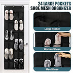 24 Large Pockets Upgraded Over the Door Shoe Organizer, Enhanced Hanging Solution Holder Closets, Shoe Cabinets for Everyone