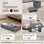 Reli. 90L Under Bed Storage Containers (8 Pack) | Closet Organizer with Clear Window | Underbed Storage Bins for Towels, Sweaters, Linens | Large Organizer for Closet (Gray)