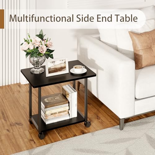 MARTY 22"x15.75" Large Under Desk Printer Stand with Storage Shelf 2-Tier Rolling Printer Cart with Wheels Printer Table for Home Office Heavy Duty Storage Rack for Scanner Fax Machine, Black - color: Black