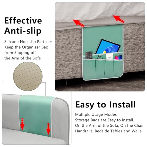 Remote Control Holder for Armchair Caddy, Couch TV Remote Holder for Bed Storage 5 Pockets，Remote Caddy Bedside Organizer Bedside Table Organizer (MintGreen, 35"x12.4") - color: MintGreen, size: 35"x12.4"