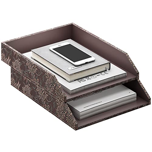 Leather Letter Tray, Thipoten Stackable Desk Organizer Holder for Office Supplies, Paper, File, Magazine, Perfect Office Organization for Desktop (Retro) - color: Retro