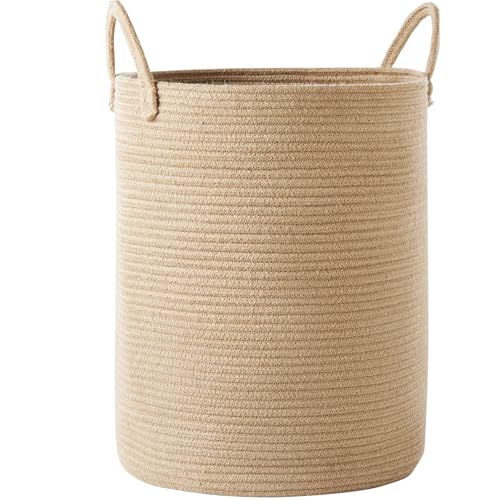 80L Extra Large Jute Laundry Hamper Tall Woven Laudnry Basket Wicker Rope Clothes Hamper Boho Blanket Basket in Living Room Bedroom 16"D x 22"H - color: Jute, size: Extra Large (80L)