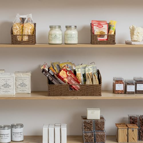 StorageWorks Paper Rope Pantry Storage Baskets, Wicker Baskets with Built-in Handles, Handwoven Shelf Baskets for Organizing, Pantry Organizers and Storage, Brown, 3 Pack - color: Dark Brown(Paper Rope), size: 17"L x 11"W x 7½"H + 2x 7½"L x 9½"W x 6¾"H