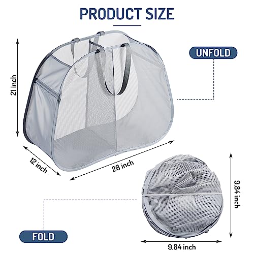 Seiritex Mesh Popup Laundry Hamper 2 Compartment, Collapsible Laundry Sorter Basket Foldable Hamper for Clothes, College Dorm, Travel (Gray) - color: Gray 2-compartment