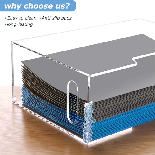 DINGHUO Legal Size File Organizer, Acrylic Protable Hanging File Organizer with Handles, Clear Storage File Folder Holder Filing Box Crate for Desk, School, Office Supplies - 1 Pack - size: Legal