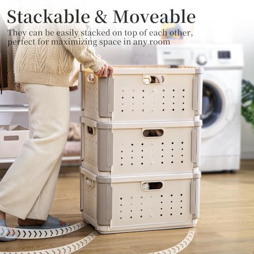 HAIXIN HOME Stackable Plastic Laundry Basket on Wheel, 42L Clothes Laundry Hamper with Divider for Pre-Sorting, Dirty Clothing Storage Organizer Bin with Handles for Closet, Bedroom, Bathroom - 2 Pack - size: 2 Pack