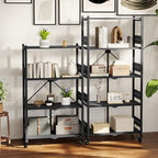 WORKPRO 4-Tier Folding Shelf, No-Assembly Metal Storage Rack with Wheels, 600 lbs Capacity (with Leveling Feet), Collapsible Shelving Unit for Kitchen, Pantry, Bathroom & Closet Organization - size: 4-Tier