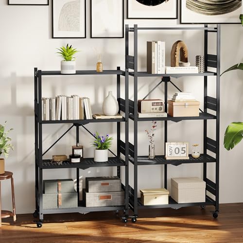 WORKPRO 5-Tier Folding Shelf, No-Assembly Metal Storage Rack with Wheels, 750 lbs Capacity (with Leveling Feet), Collapsible Shelving Unit for Kitchen, Pantry, Bathroom & Closet Organization - size: 5-Tier