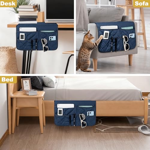 Remote Control Holder for Recliner,Non Slip Armchair Caddy,Sofa Armrest Storage Organizer for Recliner Couch With 6 Pockets for TV Remote,Cell Phone,Magazine - color: Navy
