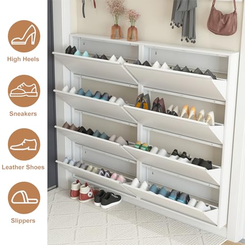 LUCYPAL Shoe Cabinet for Entryway,White Narrow Shoe Storage Cabinet with 4 Flip Drawers,Metal Slim Wall Mounted Shoe Cabinet for Entryway,Hallway,Living Room,White - color: White, size: 4 Drawers